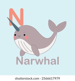 Minimalist Narwhal Illustration for Kids Alphabet