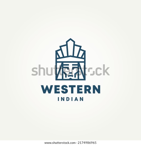 minimalist native american indian chief head line\
art icon logo template vector illustration design. simple western\
apache indian chief logo\
concept