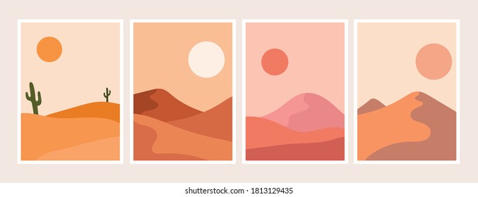 Minimalist natural abstract contemporary aesthetic background landscape with desert and sun. with nice colors, minimalist art print design