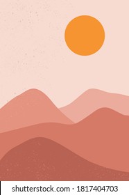 Minimalist natural abstract contemporary aesthetic background landscape mountain and sun. with nice colors, minimalist art print design