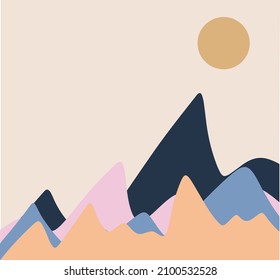 Minimalist natural abstract contemporary aesthetic background landscape mountain and sun. with nice minimalist colors,  vector art design