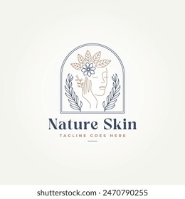 minimalist natural beauty skin line art label logo vector illustration design. simple modern beauty, salon, spa logo concept