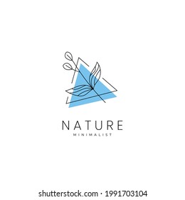 Minimalist nature leaf flower logo in line style icon symbol