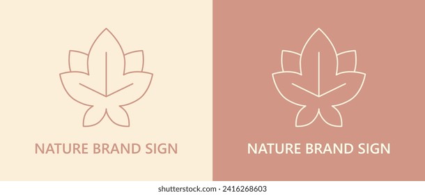 Minimalist nature linear sign – stylized cotton flower. Graphic line art symbol with eco motif for design of logo, icon, emblem, other. Isolated botanical element. Vector illustration in two colors.