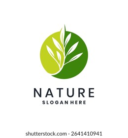 Minimalist nature logo with circular leaf design