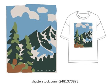 A minimalist nature scenic mountains t-shirt shirt sweatshirt graphic placement print fashion vector artwork