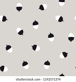 Minimalist nature seamless pattern. Simple acorn ornament. Doodle, flat, hand drawn texture for textile, covers, package, wrapping paper
