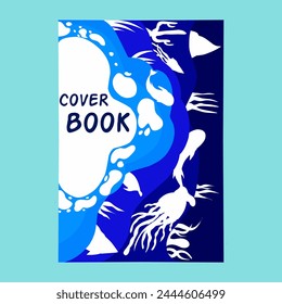 Minimalist nature theme books cover template collection. With vector illustration of ocean, small island, fishing boats and waves on the beach.