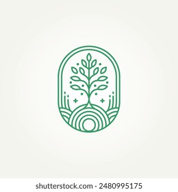 minimalist nature tree line art badge icon logo vector illustration design. modern simple recycling, environment, wellness emblem logo concept