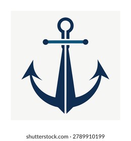 Minimalist nautical anchor with sharp edges and symmetrical in dark blue color on white background
