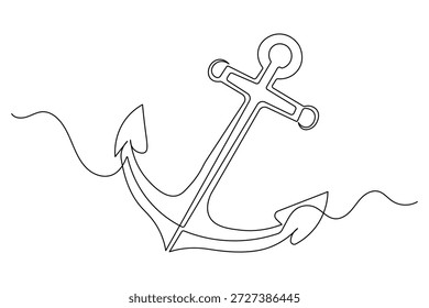Elemento náutico minimalista contorno continuo dibujo ilustración barco ancla