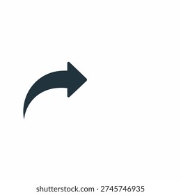 Minimalist navigation icon featuring bold black curved arrow pointing towards right side. Clean graphic design element.