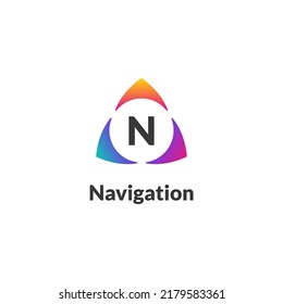Minimalist navigation logo. Direction, route, navigation abstract sign for business brands. Colorful vector illustration