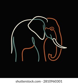 A minimalist neon style line drawing of an elephant featuring glowing white green and orange outlines