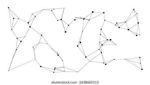 Minimalist network of black dots and lines forming abstract neural web on white background, ideal for technology, science, or AI concepts, isolated vector illustration