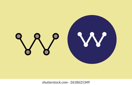 Minimalist network connection icon featuring a W-shaped graph, perfect for WaykiChain Coin, cryptocurrency projects, blockchain apps, technology, data visualization, and digital networks