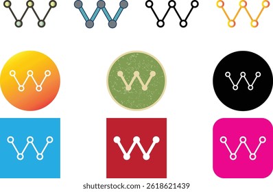 Minimalist network connection icon featuring a W-shaped graph, perfect for WaykiChain Coin, cryptocurrency projects, blockchain apps, technology, data visualization, and digital networks