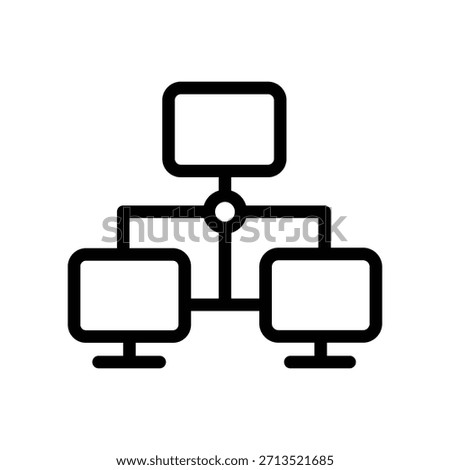 Minimalist network diagram icon with connected blocks, representing system architecture, data flow, organizational structure, and digital connectivity