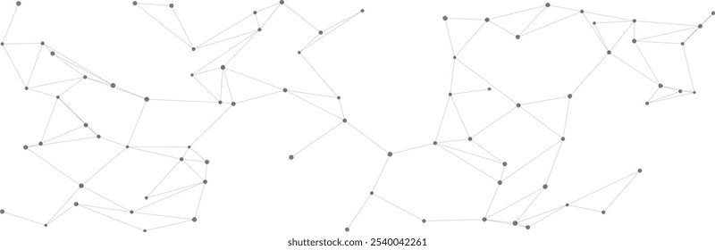 Patrón de red minimalista de puntos grises interconectados unidos por líneas delgadas sobre fondo transparente. Diseño geométrico limpio, elegante estructura en forma de constelación. Conectividad, tecnología.
