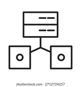 Symbol für minimale Netzwerkserverzeile. Vektorgrafik, die Datenhosting, Internetverbindung und LAN-Systeme symbolisiert. Perfekt für die technische Benutzeroberfläche.
