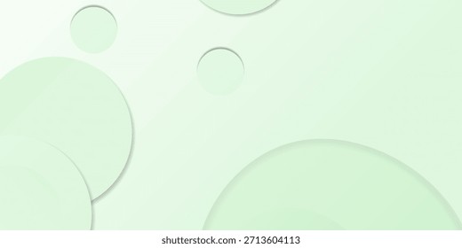 Minimalist Neumorphism Circles Abstract Background. Soft Green and White 3D Floating Shapes. Modern creative trendy design in vector illustration