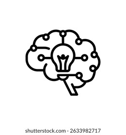 Minimalist Neural Network Brain Icon with Embedded Light Bulb Representing Bright Ideas and AI Creativity