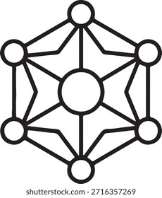 Icono de red neuronal minimalista: nodo central con nodos externos interconectados en Web geométrico