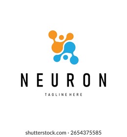 Diseño minimalista del logotipo de la neurona con la Plantilla del símbolo de la ilustración del átomo de la neurona del ADN de la silueta celular