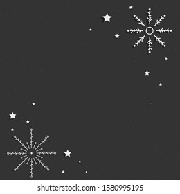 Minimalist new year design background with snowflake and stars. Design banner for greeting and poster
