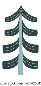 Minimalist new year tree, isolated christmas symbol, simple construction on stem. Plant botanical composition, stylized handmade decor for home. Winter holiday, xmas and noel. Vector in flat style
