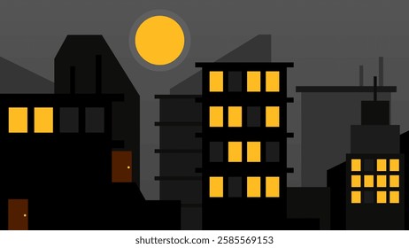 Minimalist Night City with Editable EPS Format