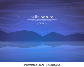 Minimalist night landscape. Mountains and lake