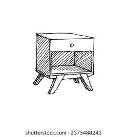 minimalist nightstand furniture, hand drawn illustration vector