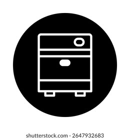 Ilustração minimalista de cabeceira de cabeceira dentro de um quadro preto circular, oferecendo uma representação gráfica moderna e simplicidade