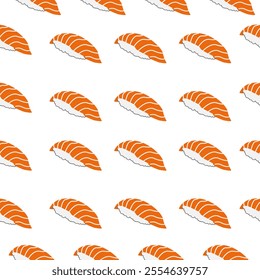 Minimalist nigiri sushi seamless pattern background. Japanese food vector with raw salmon fish