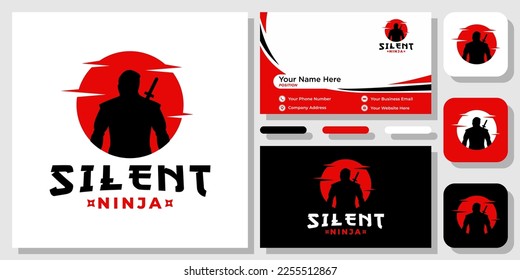 Minimalist Ninja and Red Sun Business Card Logo Vector