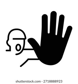 Icono de entrada minimalista sin autorización con gesto de mano de parada y silueta de persona para señalización de seguridad Control de acceso restringido e información de privacidad - Alta Imagen de stock vectorial