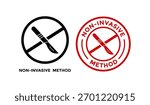 Minimalist non-invasive method symbol. Red and black vector icon for product packaging or marketing, assuring no surgical procedures are involved. Health and safety guarantee