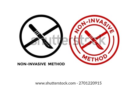 Minimalist non-invasive method symbol. Red and black vector icon for product packaging or marketing, assuring no surgical procedures are involved. Health and safety guarantee