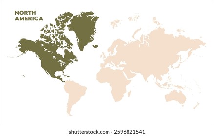 Minimalist North America map-14, Map of North America, highlighted on the world map, North America on the world map, Satellite view, North America's location on the globe.