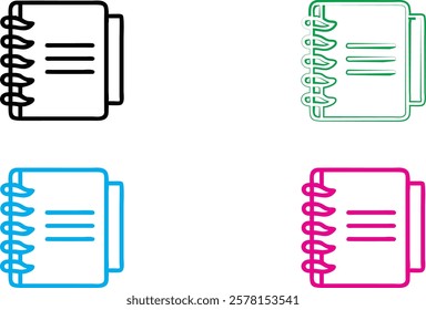 Minimalist notebook icons, colorful spiral-bound notebooks, simple line drawings, flat design, vector graphics, office supplies, school essentials, organizational tools, vibrant color palette, clean o