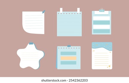 Conjunto de Vectores de hojas de papel minimalistas para bloc de notas y planificador para organizadores, revistas y Plantillas de boletines en formato EPS