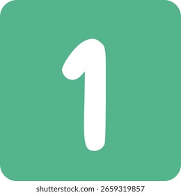 Número minimalista 1 centralizado dentro de um quadrado verde plano, projetado para comunicação visual clara.