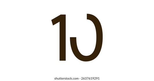 Minimalist Number 10 in Modern Cut-Out Style, Bold Abstract Typeface for Creative Design, Birthday, Anniversary, Poster or Logo Use. Vector Illustration.