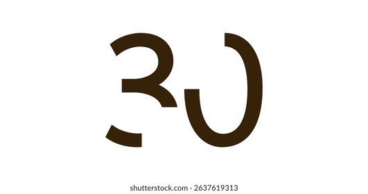Minimalist Number 30 in Modern Cut-Out Style, Bold Abstract Typeface for Creative Design, Birthday, Anniversary, Poster or Logo Use. Vector Illustration.