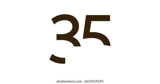 Minimalist Number 35 in Modern Cut-Out Style, Bold Abstract Typeface for Creative Design, Birthday, Anniversary, Poster or Logo Use. Vector Illustration.