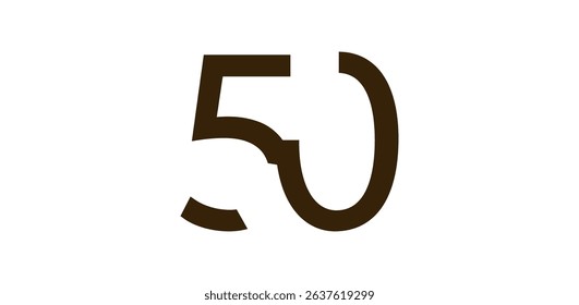 Minimalist Number 50 in Modern Cut-Out Style, Bold Abstract Typeface for Creative Design, Birthday, Anniversary, Poster or Logo Use. Vector Illustration.