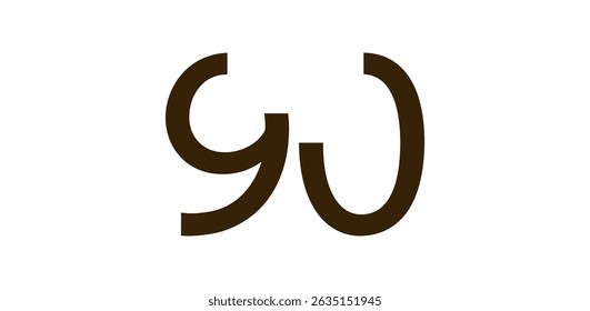 Número minimalista 90 em estilo moderno recorte, negrito tipo abstrato para design criativo, aniversário, aniversário, cartaz ou logotipo de uso. Ilustração de vetor.