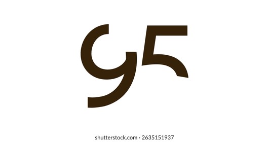 Minimalist Number 95 in Modern Cut-Out Style, Bold Abstract Typeface for Creative Design, Birthday, Anniversary, Poster or Logo Use. Vector Illustration.