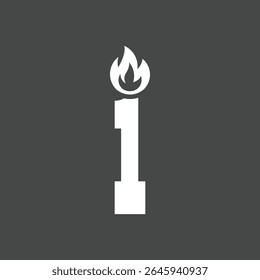 Minimalist Number One Candle Icon with Flame on Dark Background